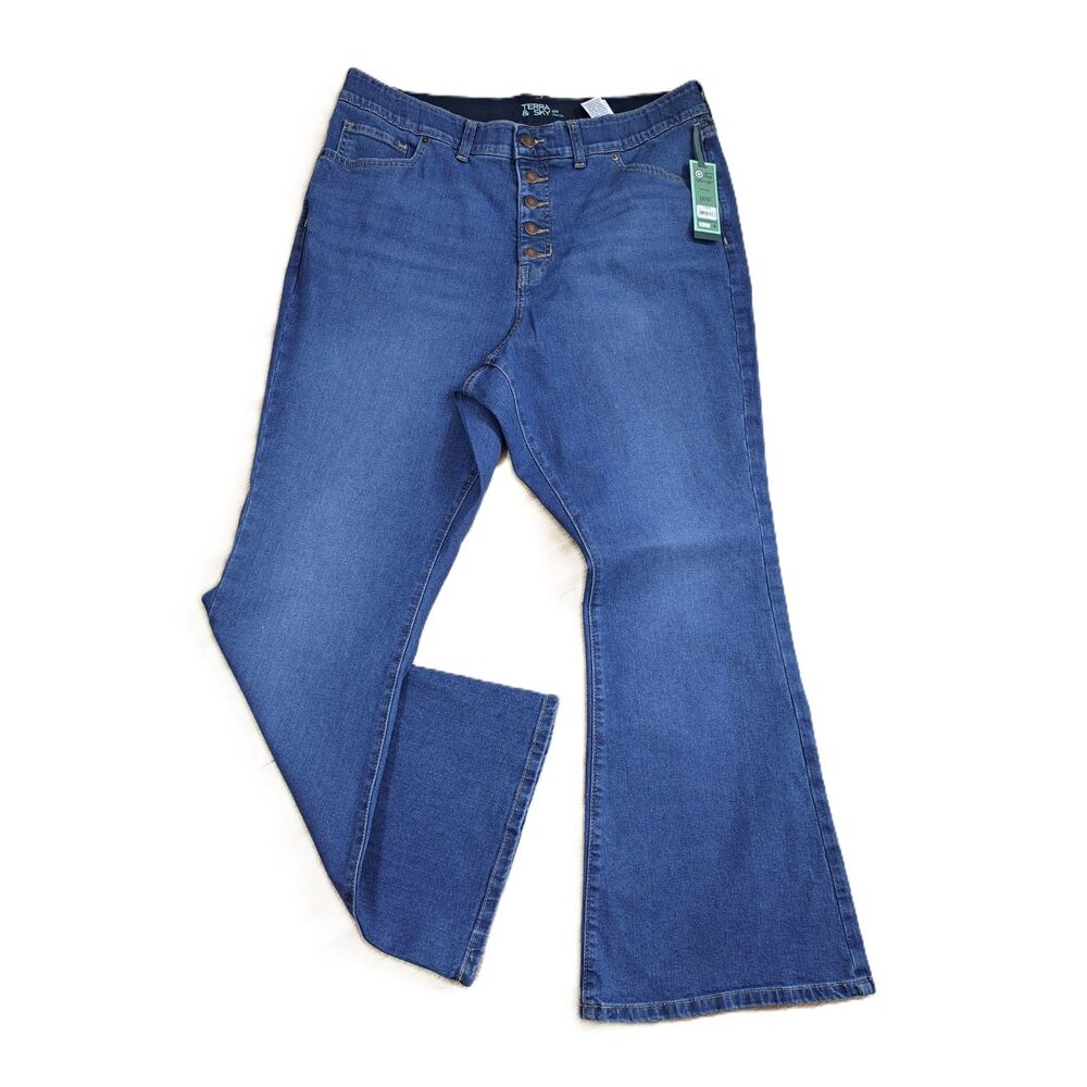 Terra & Sky Women's Button Fly Blue Denim Jeans Plus Size 18W